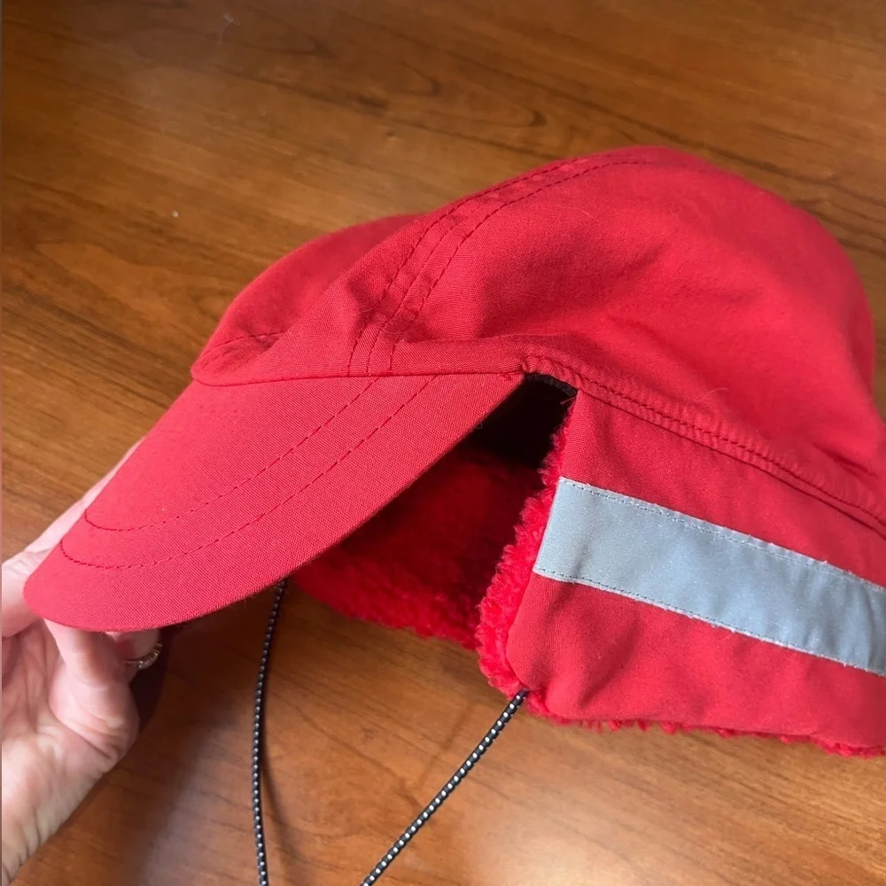 American Eagle Red Trappers Hat Fleece Lining Ear Flaps Warm Reflective Tape